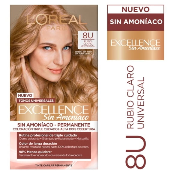 Tinte Capilar Excellence Sin Amoniaco 8U Rubio Claro Universal, 1 Un