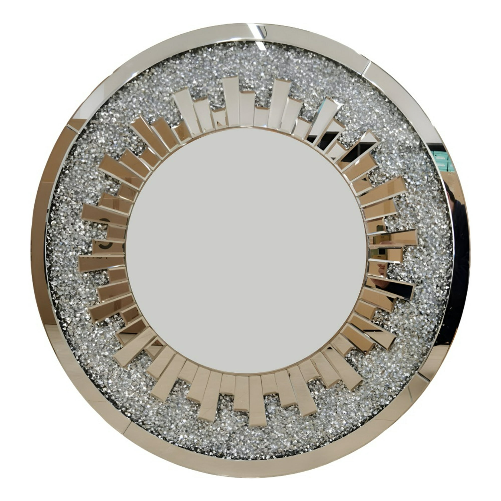 Genérico - Espejo Pared Estilo Diamante Cristal Redondo Plateado Jhn