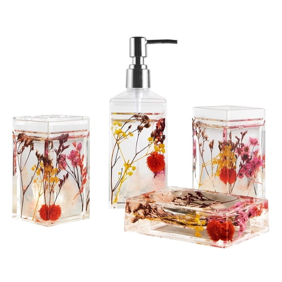 Set de Baño Locco Decor 4D Plantas Flotantes Rosadas en Acrílico