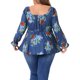 thumbnail image 3 of Agnes Orinda Blusa de Talla Grande para Mujer Escote Corazón Manga Larga Top Peplum Floral 4X Azul, 3 of 4