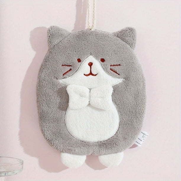 1pc Quick-Drying Cute Cat Pattern Hanging Towel for Bathroom - Absorbent and Soft with Hanging Loop