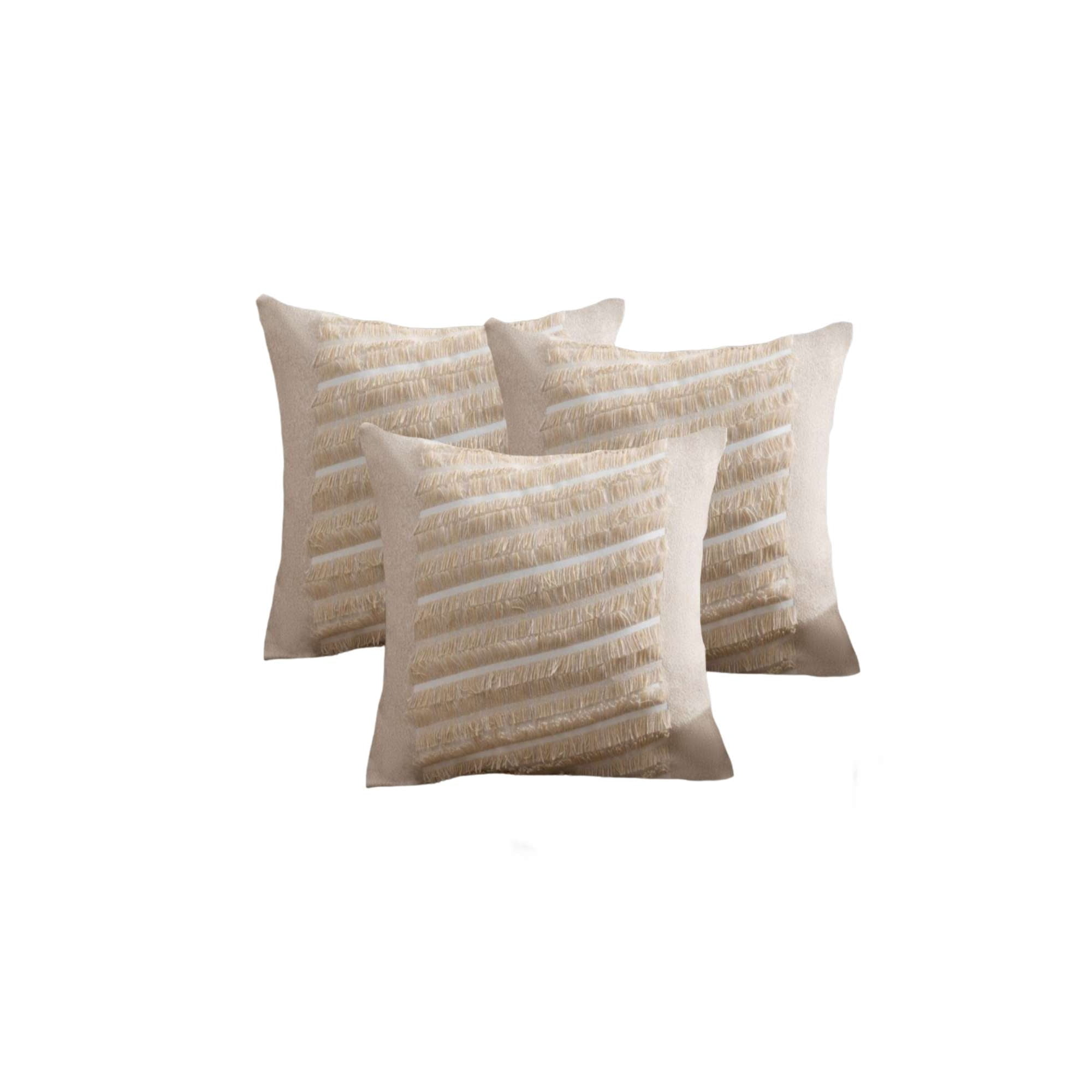 Genérico - Pack De 3 Fundas De Cojin Chenille Con Flecos Beige