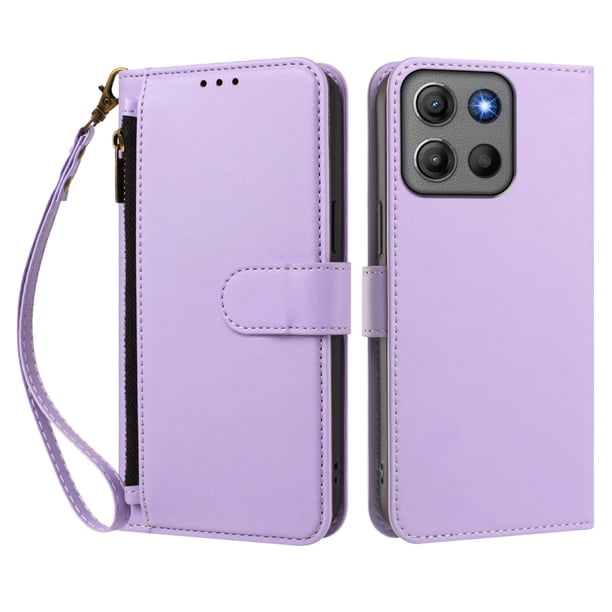 Funda Tipo Billetera para Motorola Moto G17 4G/G17 Power 4G con Soporte y Bolsillo con Cierre Morado
