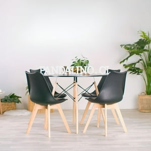 Pandalino - Comedor Mesa Redonda Estela Negra 80Cm + 4 Sillas Tulip Negro Negro