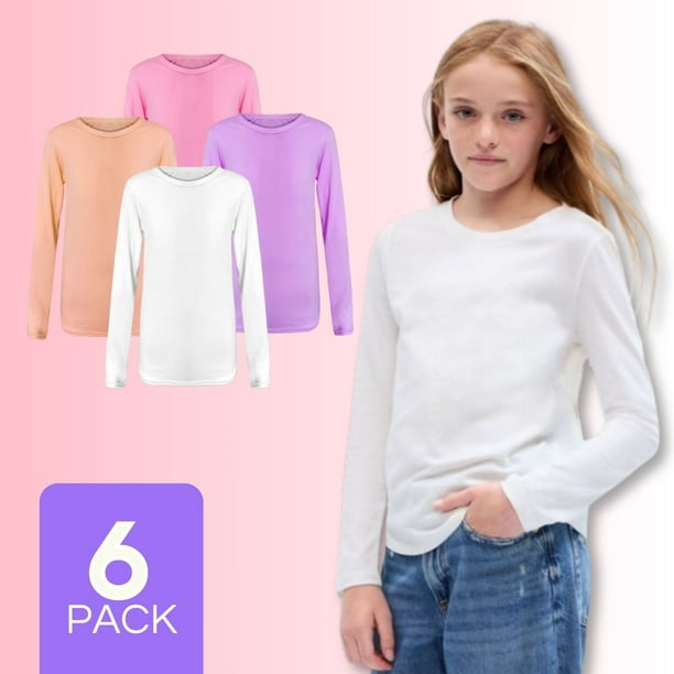 Pack 6 Camiseta Bambú Manga Larga Primera Capa Niña Polera Colores Surtidos