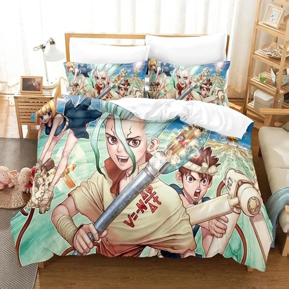 ed Dr.Stone Senku Bedding Set Boys Girls Twin Queen Size Duvet Cover Pillowcase Bed Boys Adult Home TextileextileBed Sheets