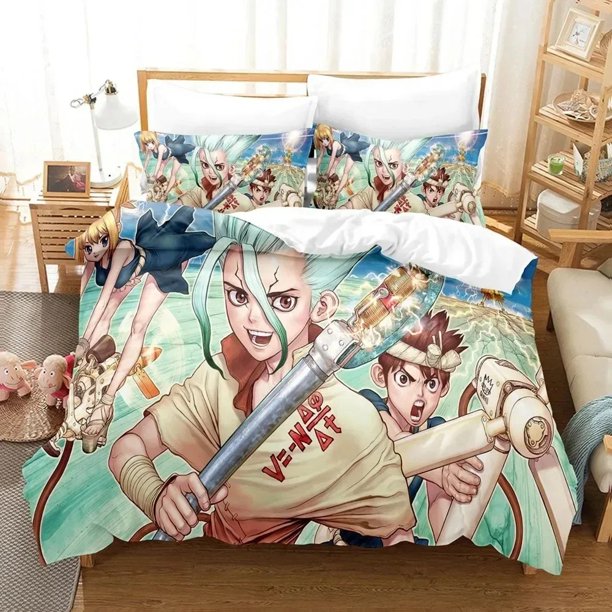 ed Dr.Stone Senku Bedding Set Boys Girls Twin Queen Size Duvet Cover Pillowcase Bed Boys Adult Home TextileextileBed Sheets
