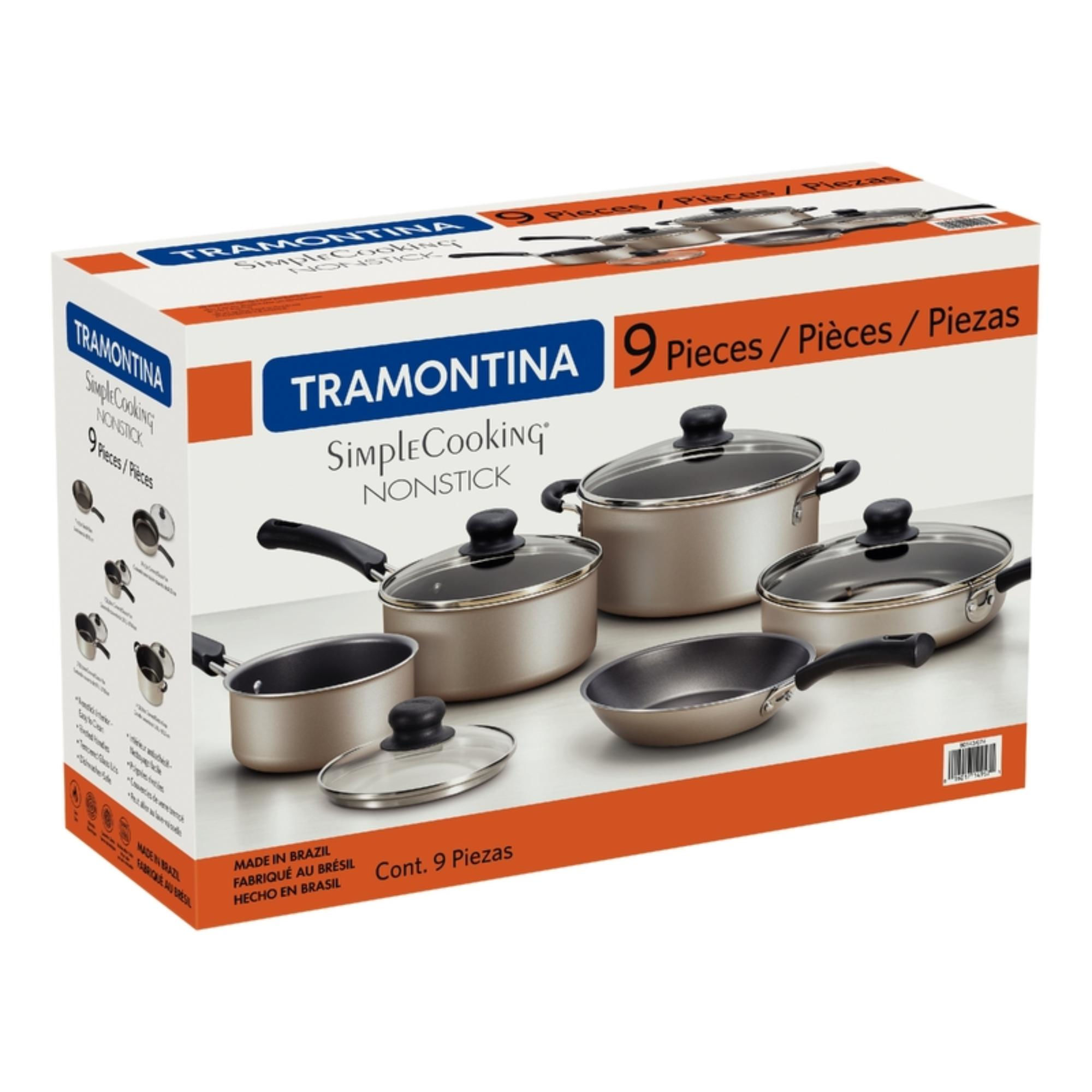 Batería De Cocina Antiadherente 9 Piezas Tramontina Aluminio Gris Cálido