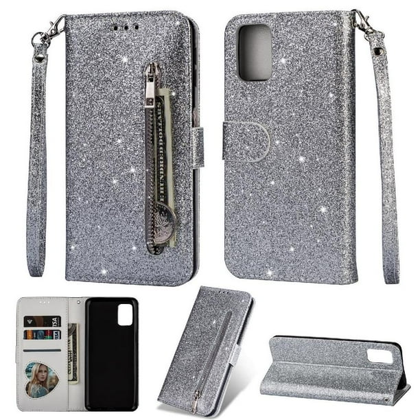 Funda para FOXDOCK Elegante funda Samsung Galaxy M51 Glitter con cremallera-Ideal para el uso diario