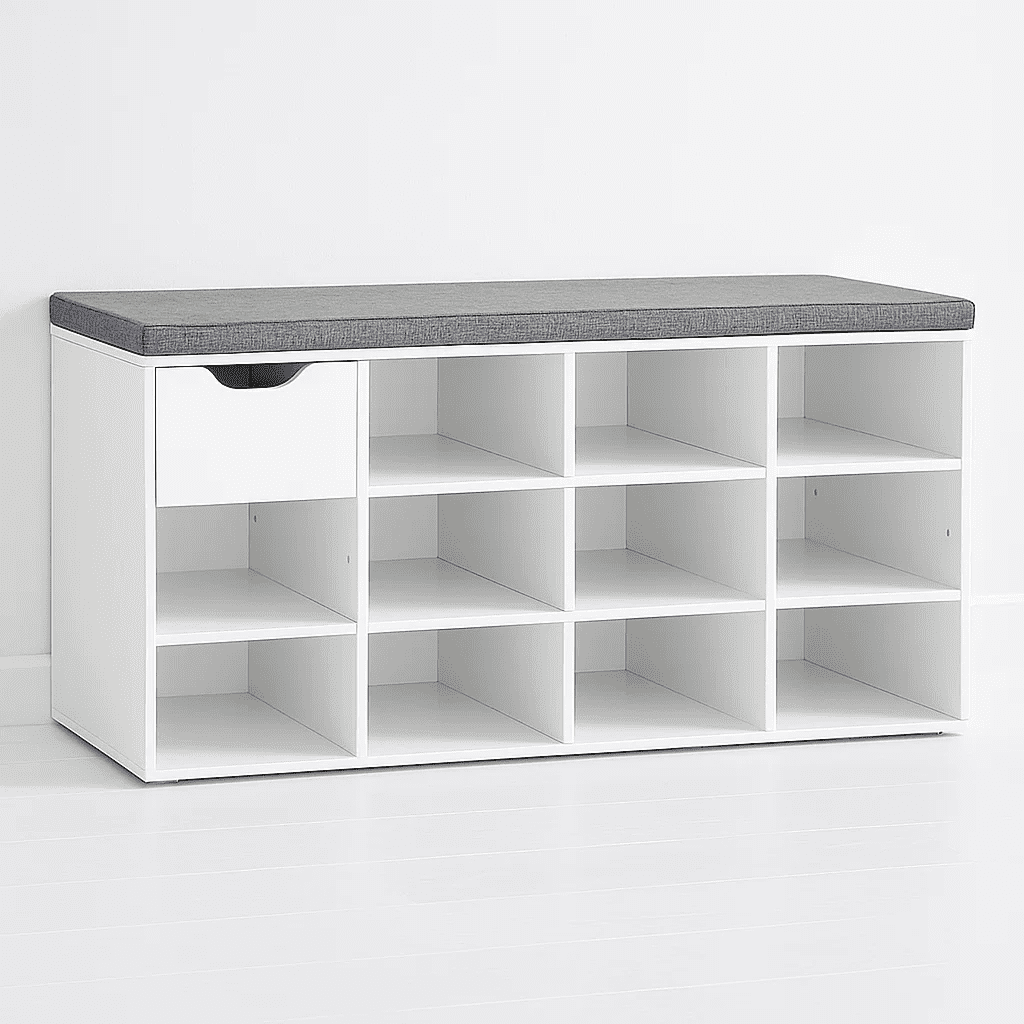 Klik Muebles - Banco Zapatero Blanco Con Cojín Y 10 Compartimentos