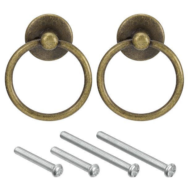 Uxcell Tiradores de Anillo Redondo, 2 Piezas Pomos de Cajones Bronce Círculo Tiradores de Cajón Agujero Único para Tocador Armario Ropero