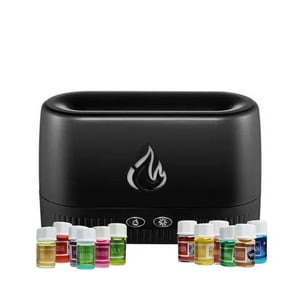 Disparo - Pack Humidificador Negro Efecto Llamas + 12 Esencias