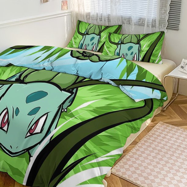 Bulb_asaur Print Bedding Set Pattern Duvet Cove Set 3 Pieces 1 Quilt Cover And 2 Pillowcases for Women Men Teens