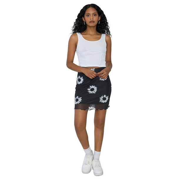 Falda Mujer Corta Malla Negro Corona