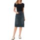 thumbnail image 2 of INSPIRE CHIC Falda de Mezclilla de Cintura Alta para Mujer, Falda de Jean hasta la Rodilla con Dobladillo Deshilachado y Bolsillos Azul Gris Oscuro L, 2 of 6