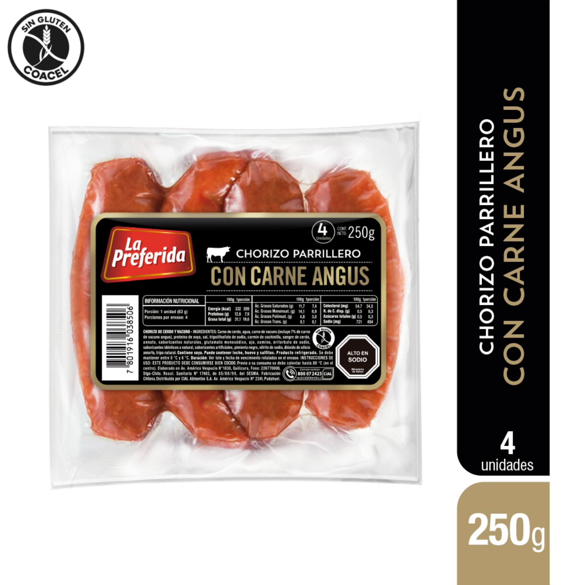 Chorizo Parrillero Con Carne Angus 4 Un 250 g La Preferida