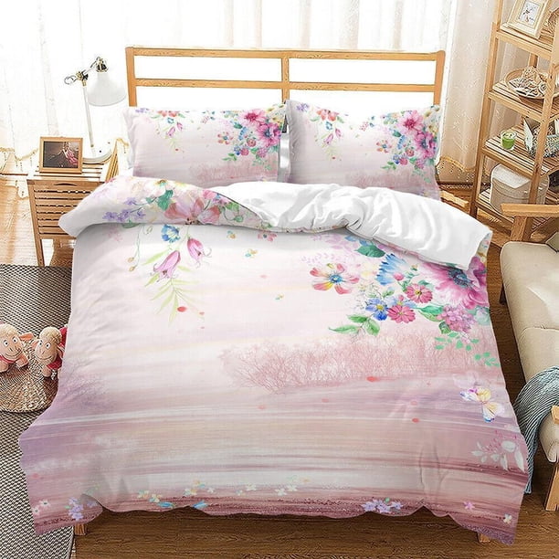 Peach Blossom Pink Flowers Floral Print3 Quilt Duvet Cover Set Bed Linen3-Piece Bedding Set