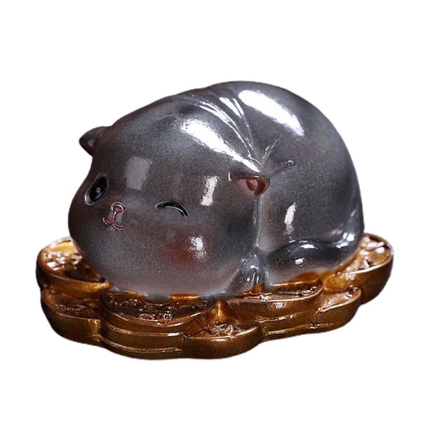 Tea Pet Cat Lucky Cat Figurilla Lindo Gatito Resina Artesanía Adorno Animal Pequeño Estatua Escultura para Mesa de Té Bonsai Sala de Té Decoración de Estilo A