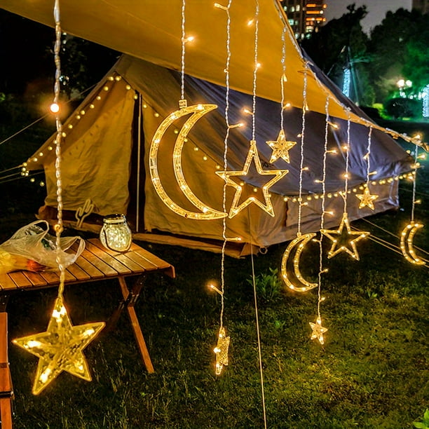 1pc LED Fairy String Curtain Window Lights Twinkle Star And Moon Light USB Home Wedding Festival Birthday Party Decor, Romantic Decoration For Indoor Outdoor, 137.8inch/11.48ft