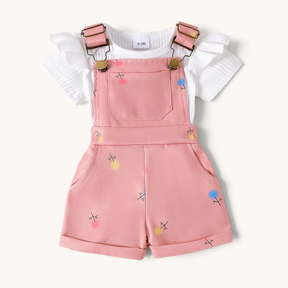 Conjunto De Jardinera + Body Manga Corta Para Niñas Primavera Verano