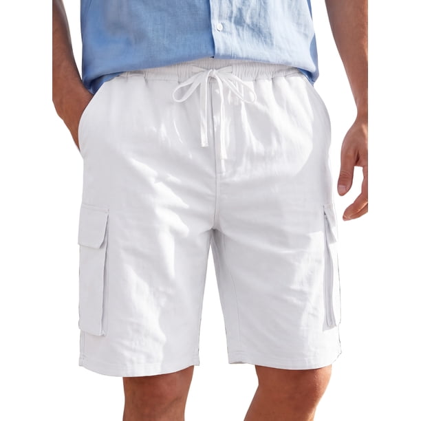 INSPIRE CHIC Pantalones Cortos Cargo de Hombre Casuales y Ligeros con Cintura Elástica con Cordón y Múltiples Bolsillos M Blanco