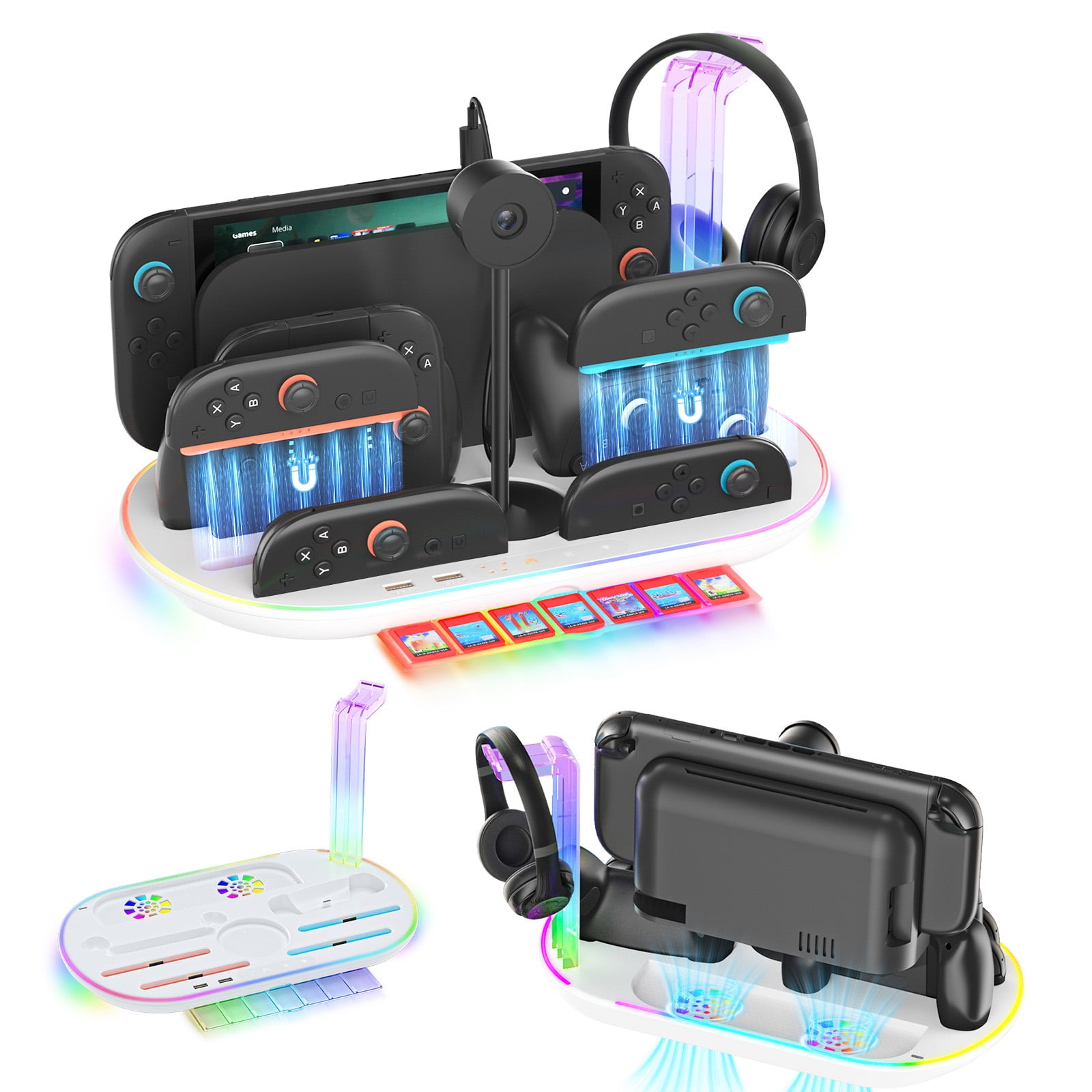 Genérico - Base De Carga Para Switch 2, Estación Organizadora Multifuncional Con Ventilador Para Enfriar La Consola, Cargador Para 4 Controles Joypad Y Pro Controller, Almacenamiento Para Cámara De Switch2