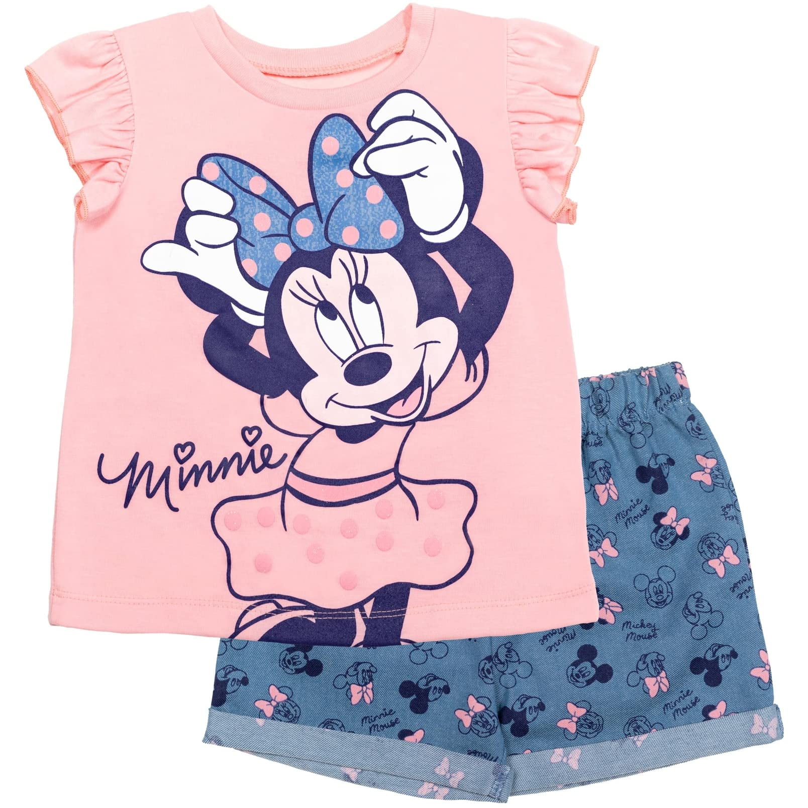 Disney - Conjunto De Ropa De Minnie Mouse Para Niñas Pequeñas Y Pantalones Cortos