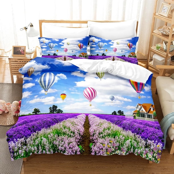 Lavender Bedding Set Purple Duvet Cover Beautiful Landscape Polyester Pillowcases Quilt Cover Gift Home Decor