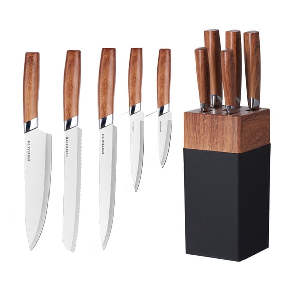Set Cuchillos Cocina 6 Piezas con Mango de Madera Negro