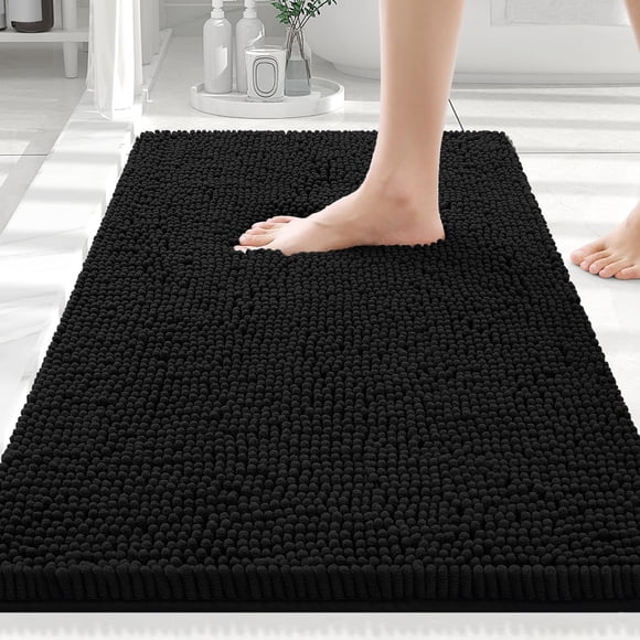 Alfombra de baño Smiry Luxury Chenille, 76 x 51 cm, color negro