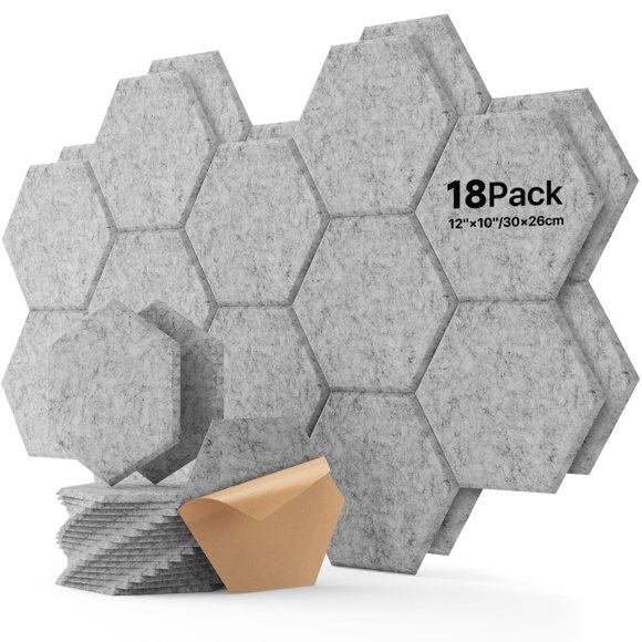 Paneles acústicos Soundsbay Hexagon, paquete de 18 unidades, gris de alta densidad