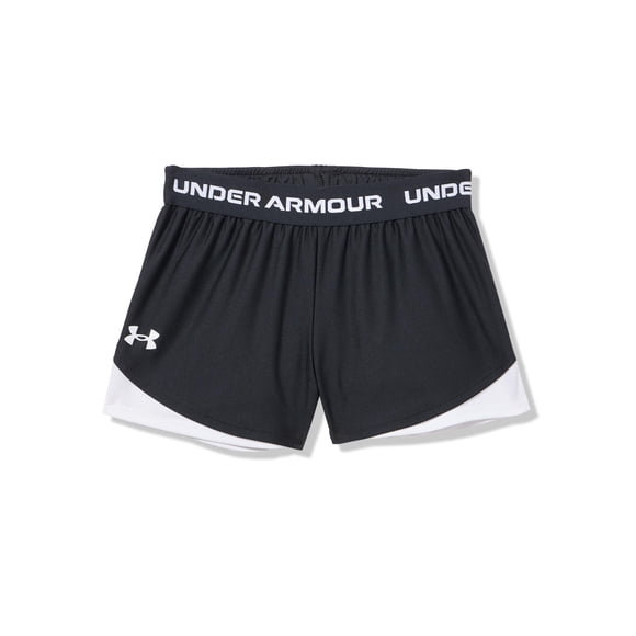 Pantalones cortos Under Armour Tech Play Up para niñas, color negro/blanco, talla XL