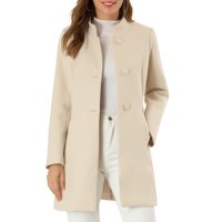 Abrigo De Invierno Para Mujer Inspire Chic, De Longitud Media, Con Cuello Alto Y Cierre De Un Solo Botón, Color Beige