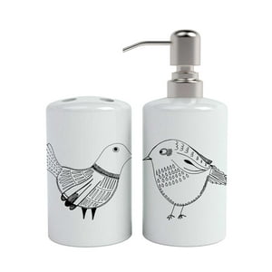 Paper-Home - Set De Baño Pájaros Blanco Y Negro