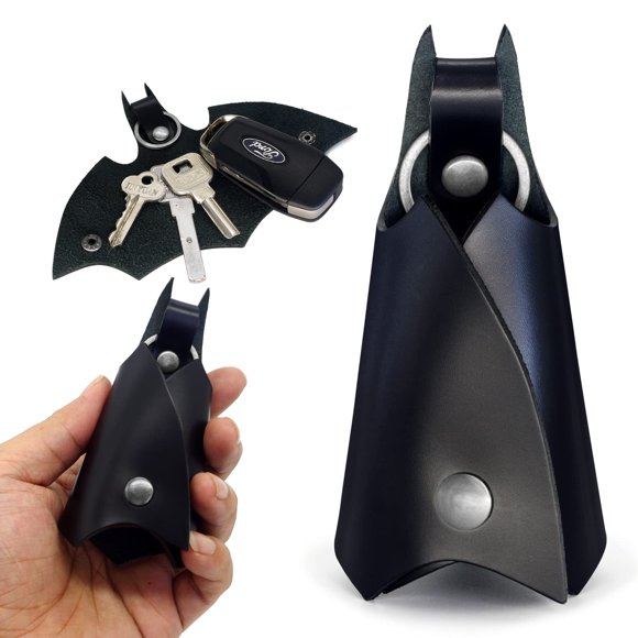 Llavero de piel Bat CAILLU para hombre y mujer, funda para llavero de coche