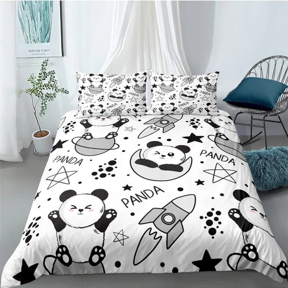 Set Seprai Poliester Panda Lucu Kartun Penutup Tempat Tidur Anak Laki-laki Set Seprai Untuk Remaja Set Seprai Ukuran