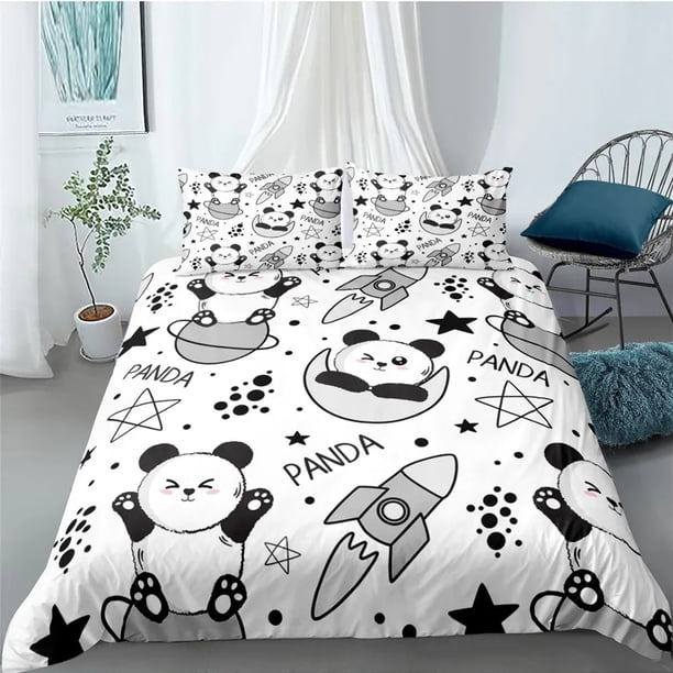 Set Seprai Poliester Panda Lucu Kartun Penutup Tempat Tidur Anak Laki-laki Set Seprai Untuk Remaja Set Seprai Ukuran