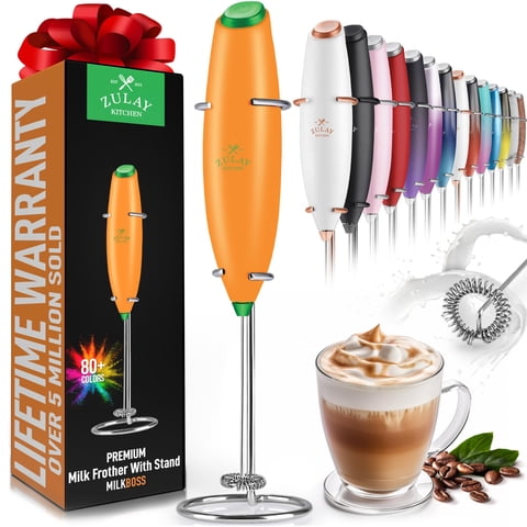 Zulay Kitchen - Máquina De Espuma Portátil Milk Frother Zulay Milk Boss, Naranja/Verde