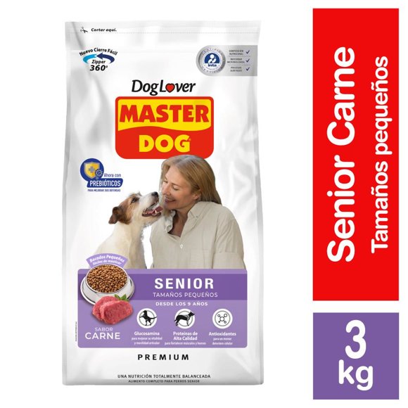 Alimento Seco Perro Senior Raza Pequeña Carne Bolsa, 3 kg