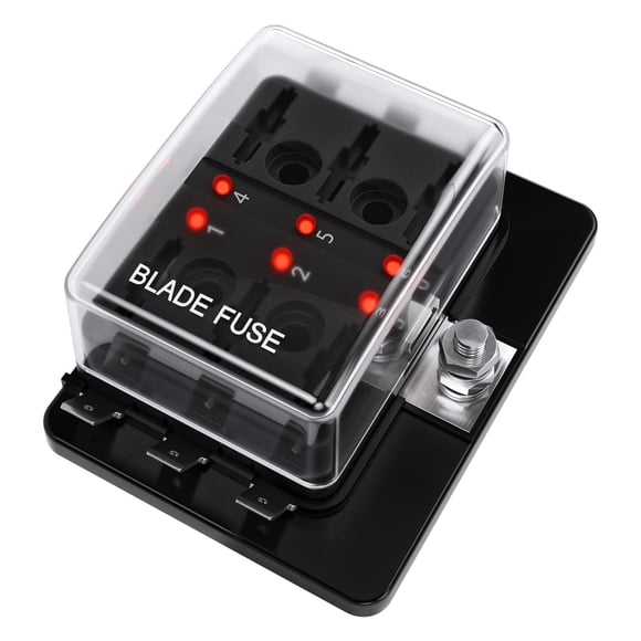 Soporte de caja de fusibles de 6 vías DC 12-32 V con luz de advertencia LED
