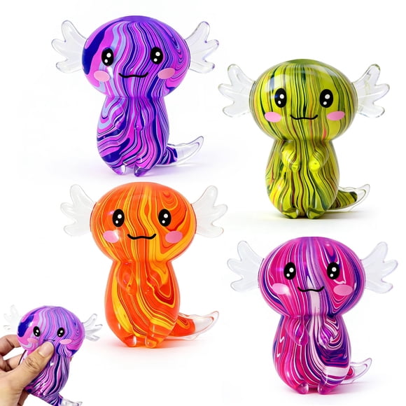 Juguete Squishy IRIBALEI de 4 piezas con axolotl para aliviar el estrés