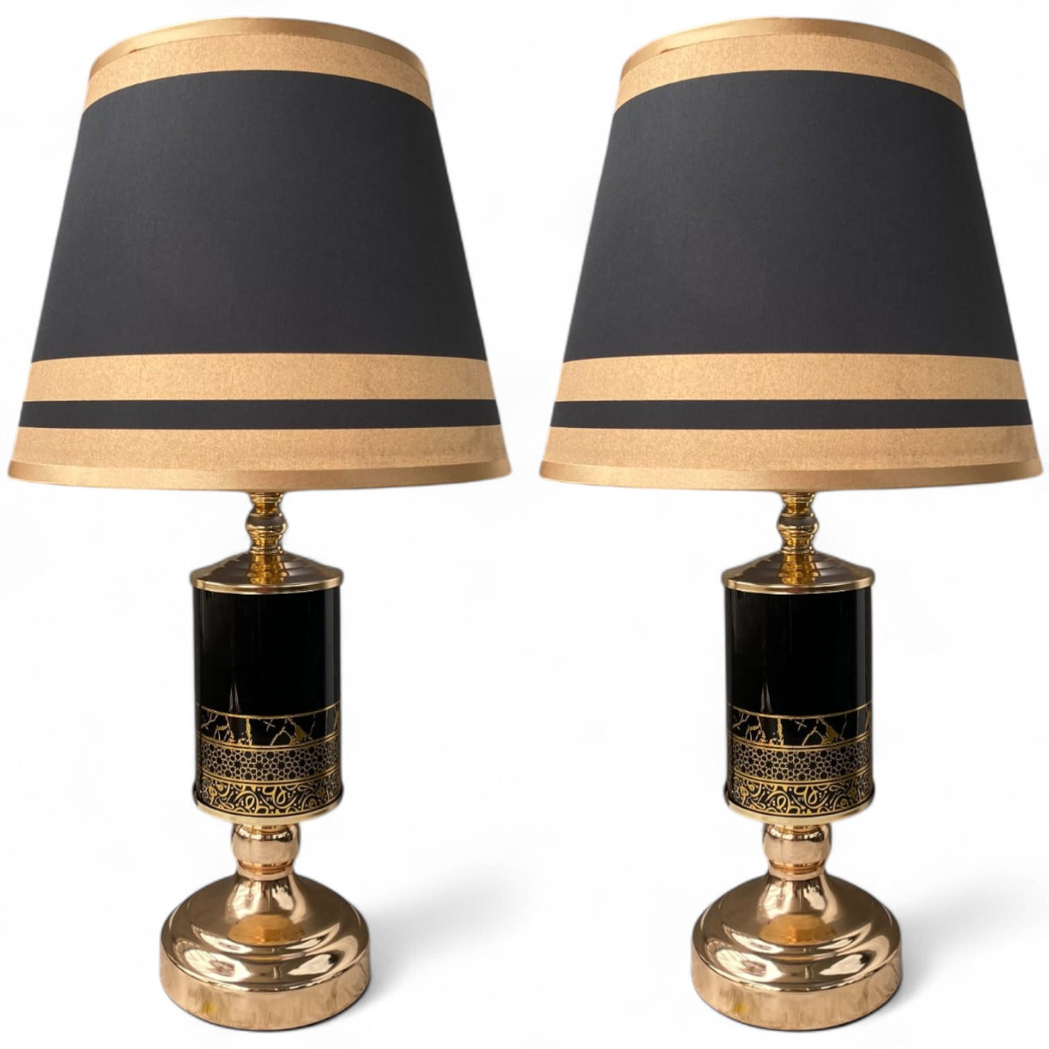 Genérica - Lámpara De Velador Mesa Decoración Dormitorio Living Pantalla Negra Con Dorado Minimalista E27 Pack De 2