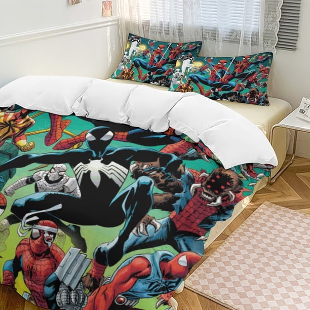 Spider-Man Bedding Comforter Sets 3-Piece Bedding Set Soft Warm Bed Set for Bedroom All Season