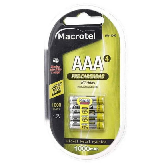 Pilas Recargables Precargadas AAA 1000mAh 4 un.