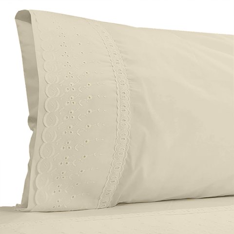 Juego De Sabanas 1,5Pl Broderie Beige 200 Hilos Victorianas