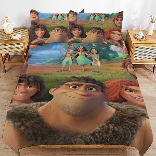 The Croods Cartoon Bedding Sets Ultra Soft Skin-Friendly Duvet Cover 3 Piece, Cute Comforter Cover Bed Set for Boys Girls Kids