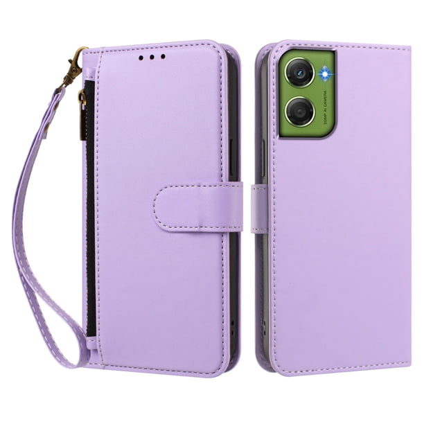 Funda Tipo Billetera para Motorola Moto G06 4G/Moto G06 Power con Soporte y Bolsillo con Cierre Morado