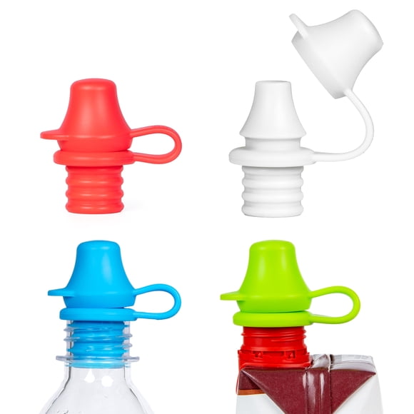 Tapón para botella KIDDIKAP pack de 4 unidades con boquilla de silicona de 28 mm