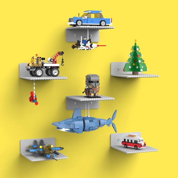 BlissBox Estantería Flotante 6 unidades 14 × 14 cm compatible con LEGO – gris