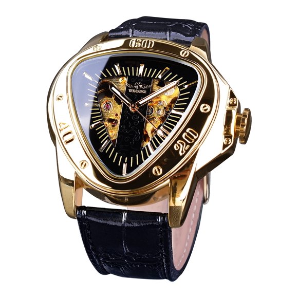 Reloj FORSINING Mecánico de Esqueleto Dorado con Correa de Cuero PU